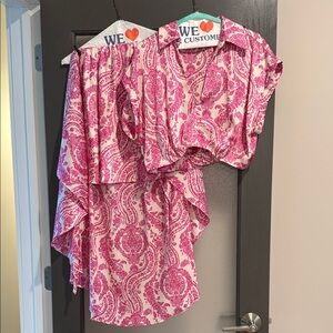 Aakaa Pink and Cream Floral Top and matching high low skirt